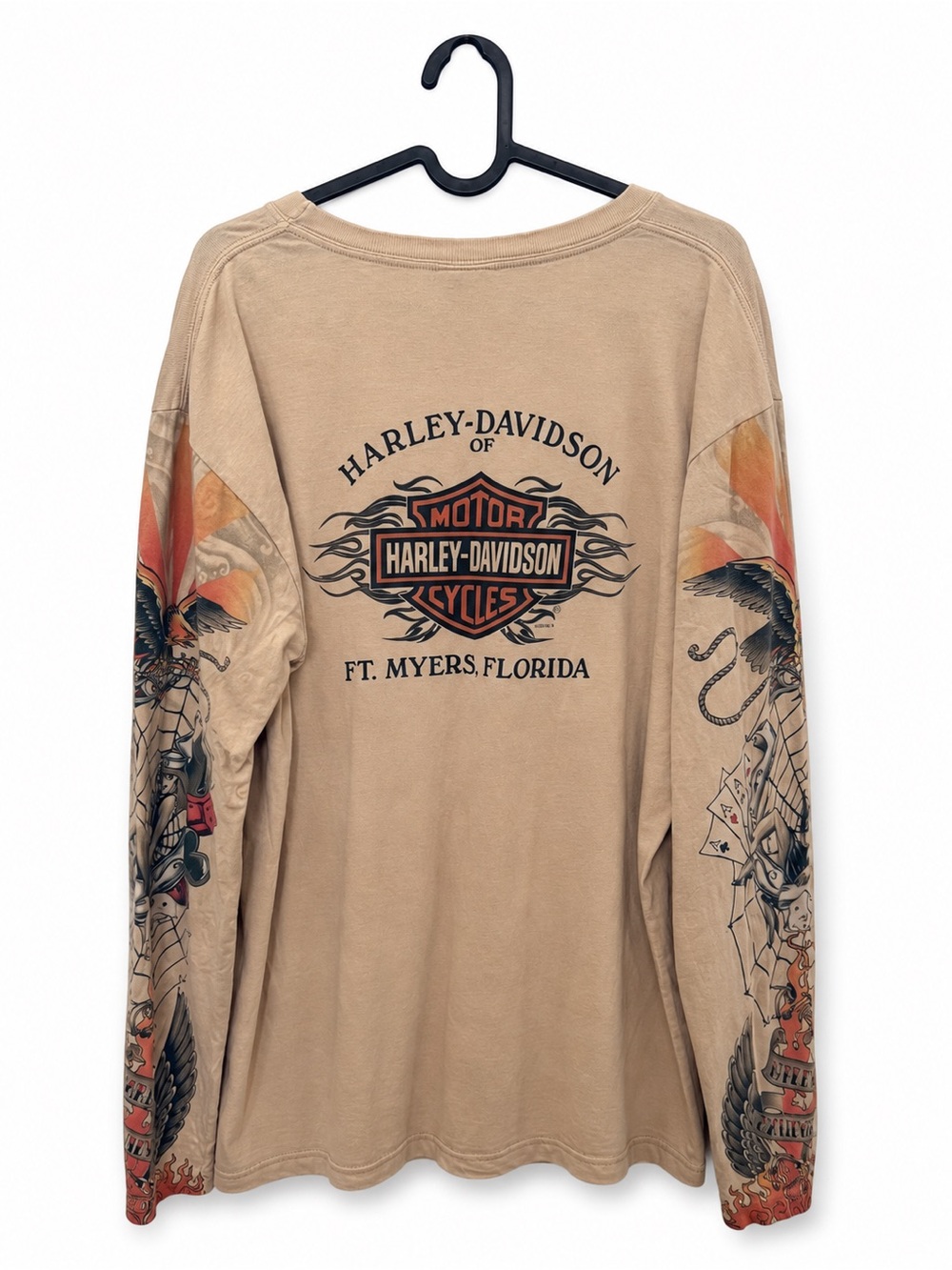 Vintage Y2K Harley Davidson Long Sleeve Shirt Eagle flame Spiderwebs Men’s L